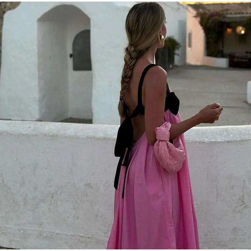 Пляжное праздничное платье без спинки без рукавов, длинное платье без рукавов, женское уличное бандажное летнее платье с панелями