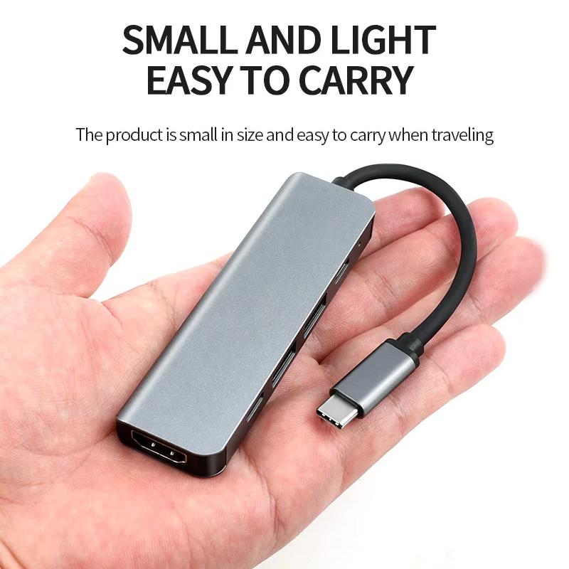 Концентратор USB 3.0 5-в-1 Концентратор типа C с портом USB-C с питанием PD 100 Вт, зарядка HDMI 4K, 30 Гц для MacBook Mac Pro iMac XPS ПК