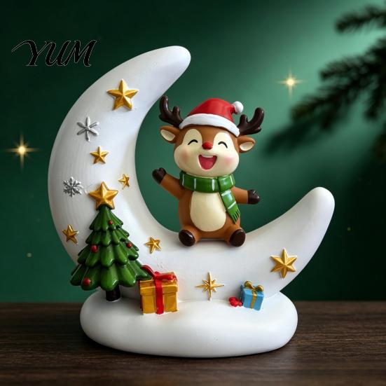 Snowman Table Centerpieces Christmas Moon Night Light with Santa Claus, Resin Decoration Warm LED Ornaments Glow, Holiday Tabletop Ornament