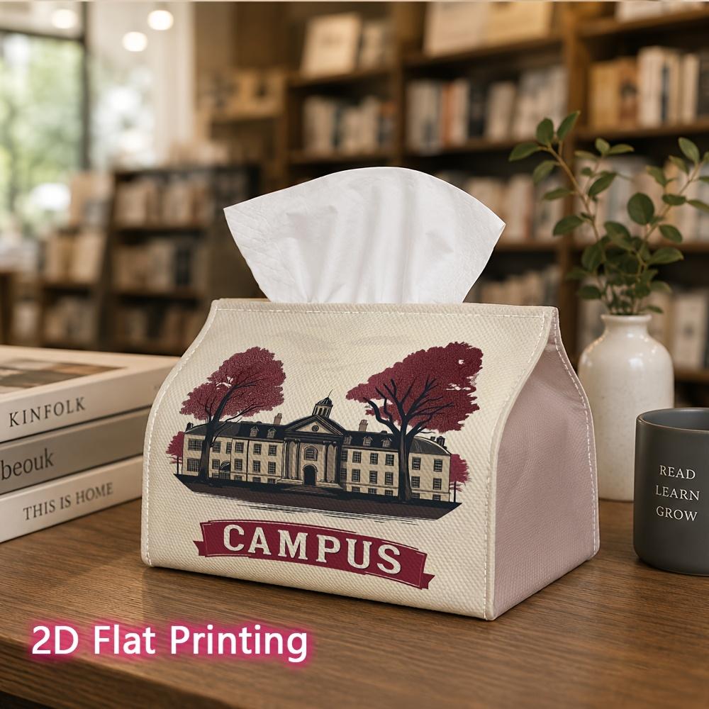 1pc, 2d Flat Printing, Tissue Box Illustration Patterns of Campus Buildings Printed Tissue Box, Suitable for Bathrooms, Living Rooms, Bedrooms, Dressi