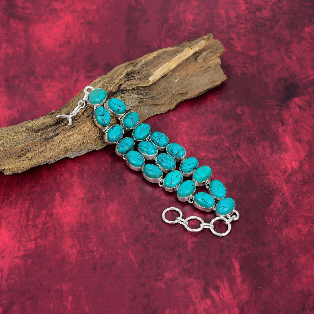 Santa Rosa Turquoise Gemstone Jewelry, Handmade 925 Solid Sterling Silver Jewelry Necklace & Bracelet, Gorgeous Jewelry Set For Her