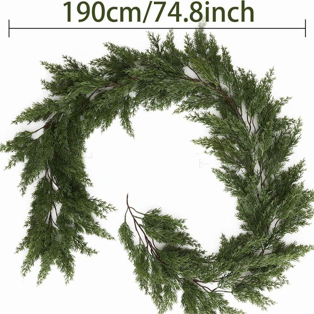 180cm/190cm Artificial Pine Wreath Fireplace Decoration Green Cypress Pine Garlands Wall Hanging Staircase Ornament