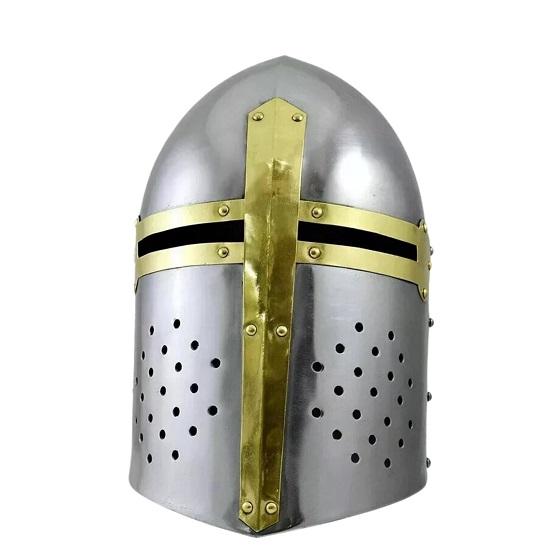 Medieval Knight Armor Crusader Templar Sugarloaf Helmet Great Helm Brass Cross