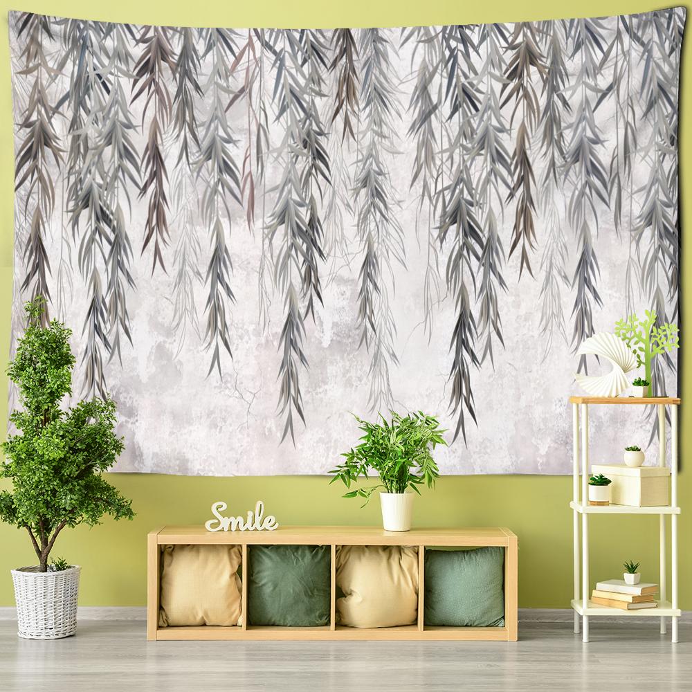 Гобелен с ветками ивы, настенный гобелен с зелеными растениями, богемный гобелен в стиле хиппи, ткань Мандала, домашний декор комнаты