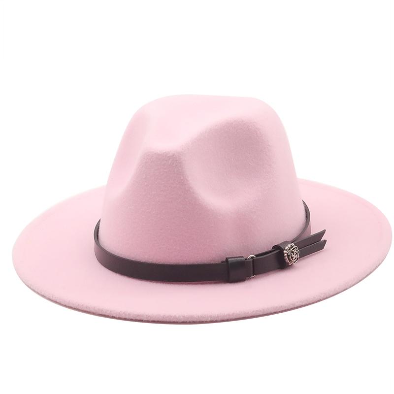 Новая женская и мужская шерстяная шляпа-федора с кожаной лентой, джентльменская элегантная женская кепка зима-осень с широкими полями, джазовая церковная панама-сомбреро