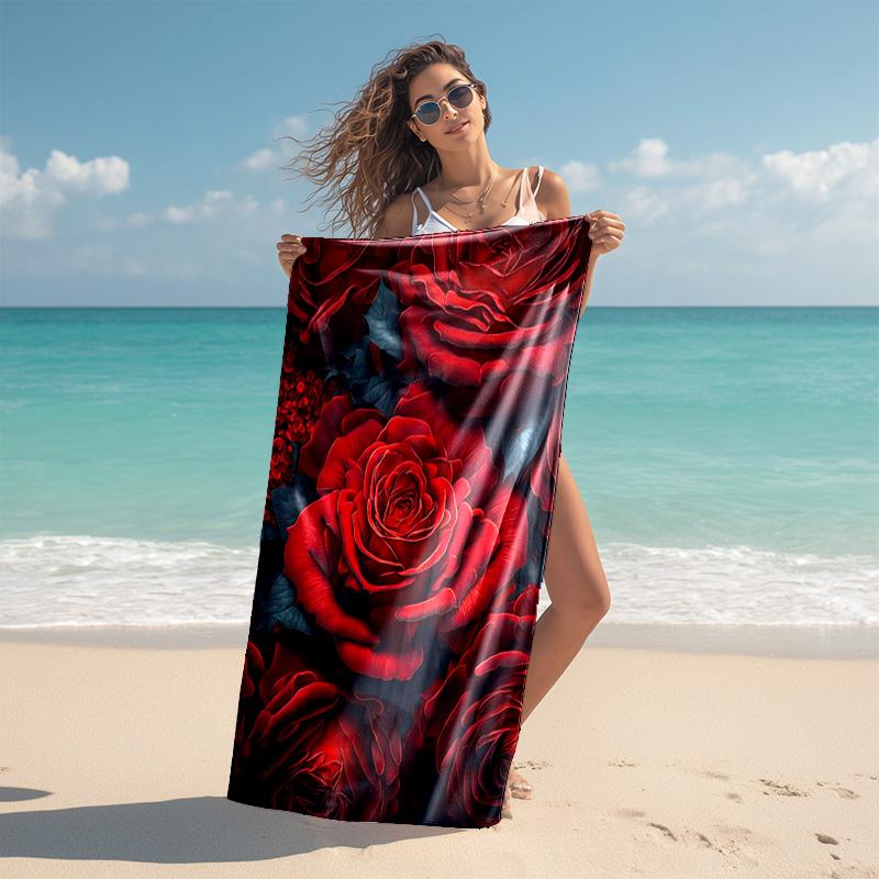 Elegant Pink Roses Garden Art Soft Beach Towel Outdoor Camping Vacation Swimming Beach Towel Outdoor Absorbent Bath Towel Blanket A5