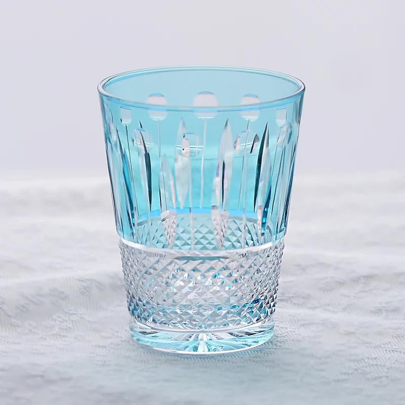 Red Handmade Highball Glass - Modern Cut Crystal Cocktail Tumbler - Art Glass for Whiskey, Iced Tea, Juice - 300ml