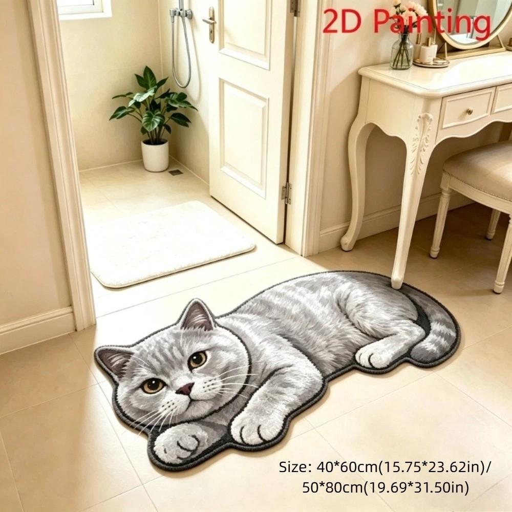 Washable Cartoon Cat Carpet Non-Slip Non-Slip Floor Mat Cat-Shaped Area Rug for Living Room
