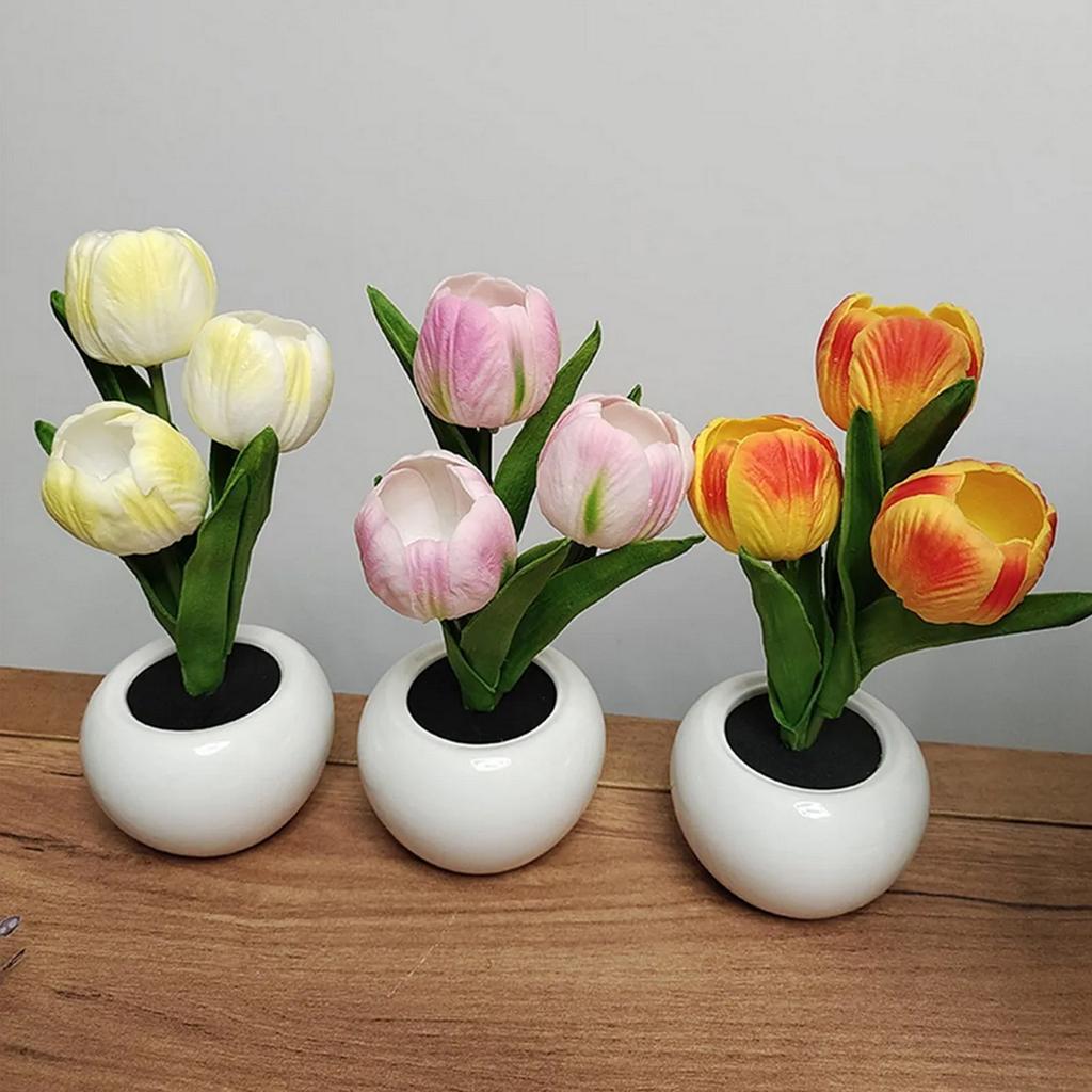 Лампа-тюльпан, комнатная декоративная настольная лампа, светодиодная имитация тюльпана, цветочный горшок, лампа, окружающий ночник