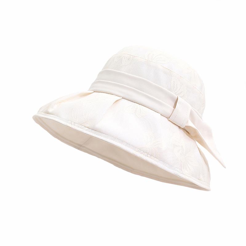 Simple jacquard lace mesh hat women's spring summer light and breathable travel sunscreen hat large brim sunshade bucket hat