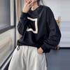 2024 New T-Shirt Women Printing Hoodies & Sweatshirts Loose Casual Basic O-Neck Autumn Tops Black Pullover