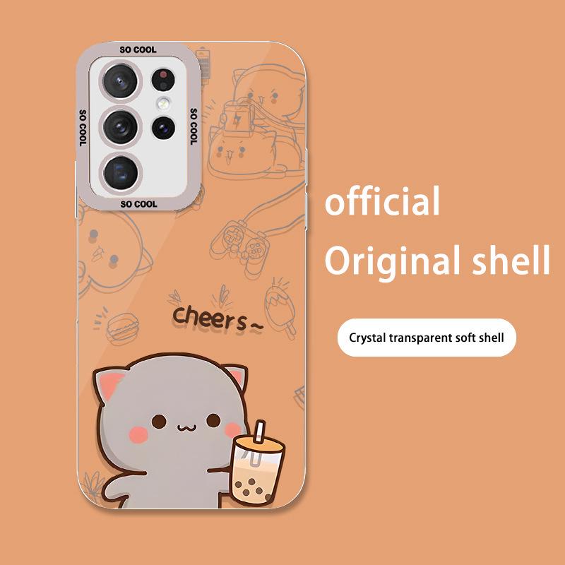 Samsung A13 Liquid Glass Case S22Ultra Peach Cat Couple Plus Milk Tea Полный пакет
