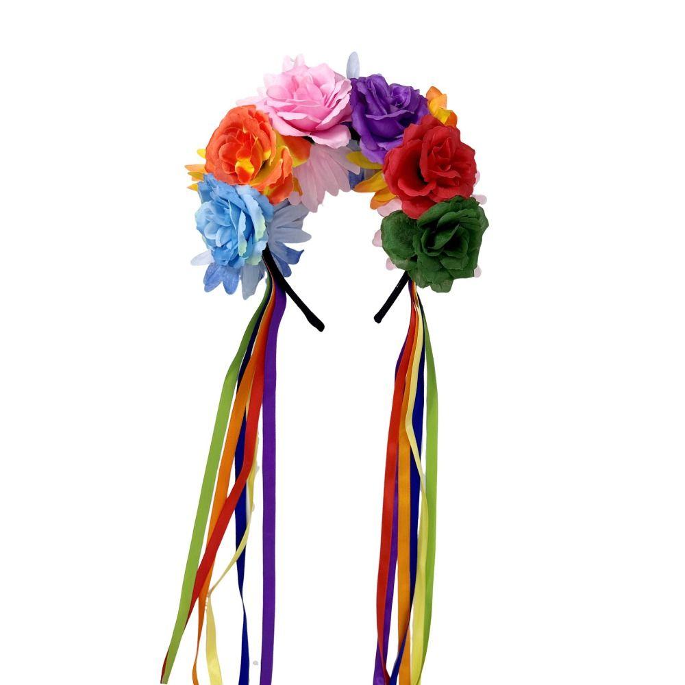 Artificial Flower Rainbow Flower Headband Ribbon Design Costume Floral Crown For Costume