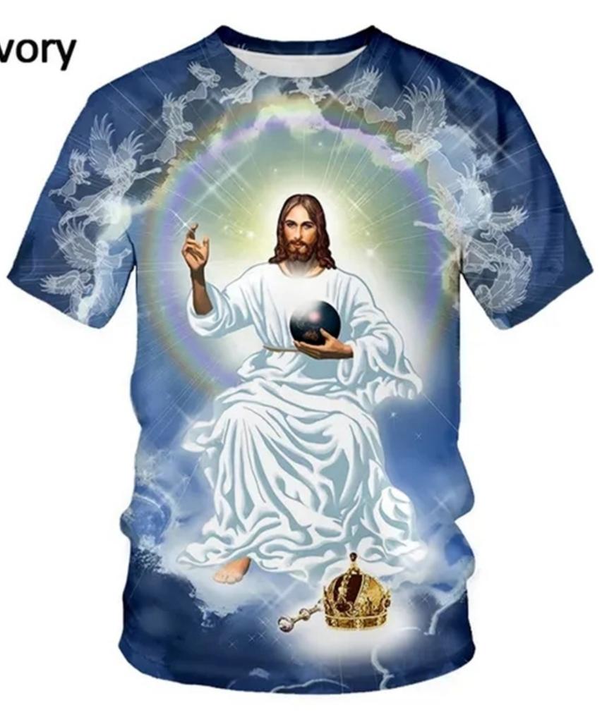 Summer Round Neck 3D Jesus Pattern Print Top Fashionable Casual Short Sleeved Men's T-shirts