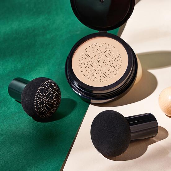 CC Cream with Mushroom Powder Puff Full Coverage Color Correcting Foundation Cream Hydrating Long Lasting Oil Control Natural Lightweight Concealer