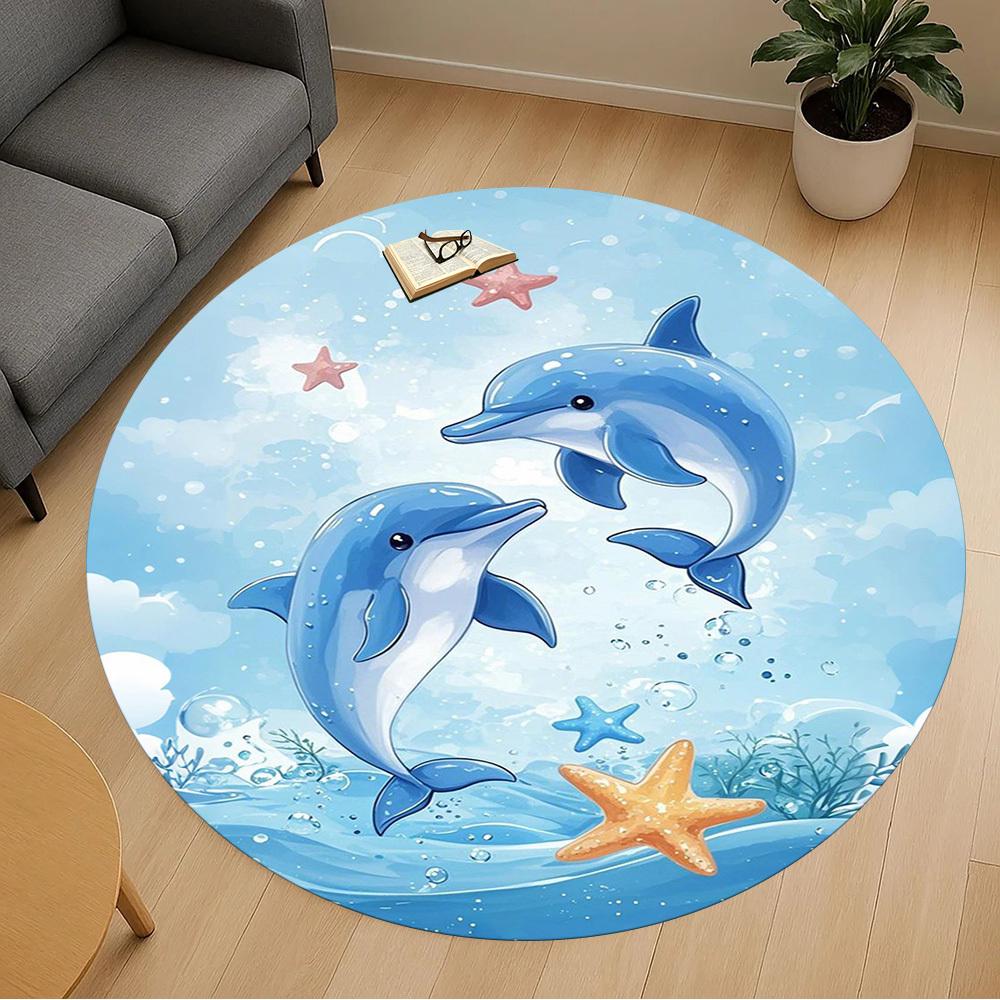 1PC Dolphins Ocean Round Chair mat Area Rug - Non-Slip, Floor Mat for Office, Bedroom, home decor Christmas Gift c0528070