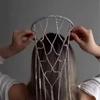 Rhinestone Inlaid Mesh Headband Long Chain Bridal Headpiece Rhinestone Mesh Headpiece  Gatsby Party