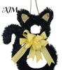 Spooky Entrance Ornament Halloween Cat Wreath, Cute Black Shape Door Hanging Ornament, Glitter Tinsel Decor Wreath with Bow for Mantel, Wall, Window,