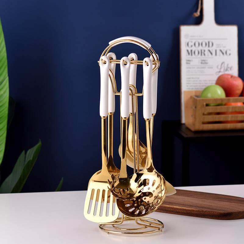 Современный и простой набор кухонной утвари из 7 предметов из нержавеющей стали, кухонные принадлежности, лопатка, ложка, домашняя кухонная утварь