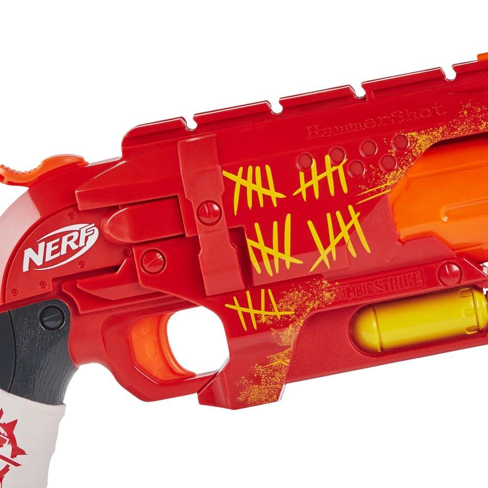NERF Zombie Strike Hammer Shot Бластер Спусковой механизм-молоток 5 дротиков в комплекте Красный Эксклюзив Amazon