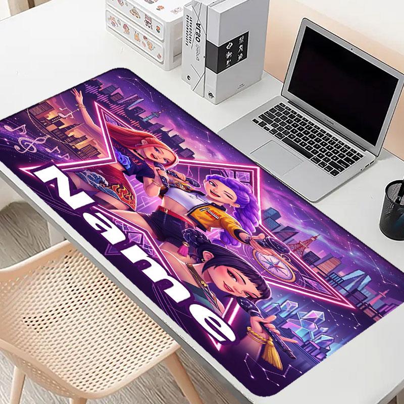 Custom Name Personalized Kpop Demon Hunter Pattern Mousepad, Laptop PC Desk Mat, Decorative Desk Mat for Home Keyboard Pad Gift
