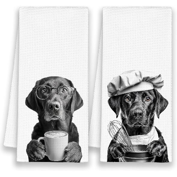 Dog French Bulldog Kitchen Towels, Funny Cute Hand Bathroom Towels Gifts for Dog Lovers Chef, Black and White Retro Tea Dish Towel Decor for Coffee