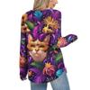 Женская мода Свободный топ с длинным рукавом и карнавальным принтом, с круглым вырезом, повседневный