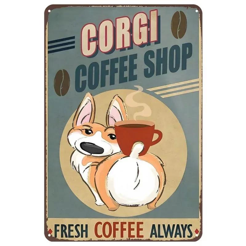 Metal Tin Signs Corgi Labrador Wall Decoration Plaque Vintage Art Poster Iron Painting for Man Cave Home Cafe Garden Club Bar