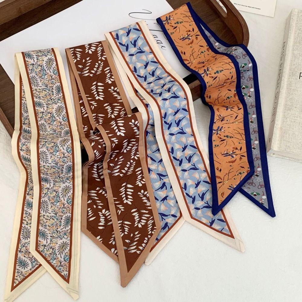 Luxury Neck Strap Flower Pattern Silk Scarves Fashion Hair Band