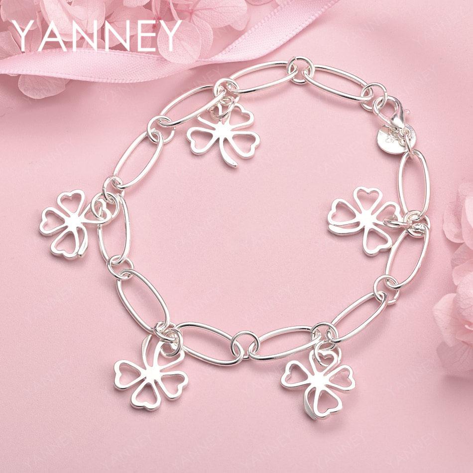 Exquisite 925 Sterling Silver Four-Leaf Clover Bracelet - Women's Gift Jewelry Party Fashion Accessory