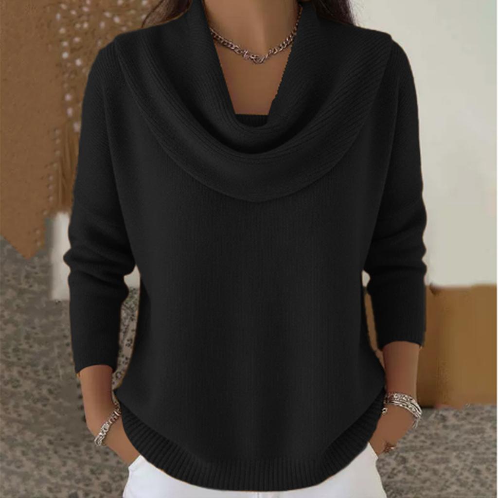 Women's Casual And Fashionable Round Neck Long Sleeved Knitted Solid Color Top Sweater