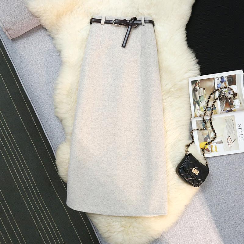 Узкая шерстяная юбка А-силуэта с высокой талией и эластичным поясом для женщин - осень/зима, длинная юбка с запахом на бедрах для поездок на работу