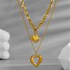 Stainless Steel Double Layer Heart Necklace for Women Gold Plated Textured Pendant Waterproof Romantic Accessory