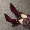 Fashion 2025Handmade Brand Genuine Leather New Women Ankle Boots Pointed Toe Solid Mid Heel Shoes Elegant Boots