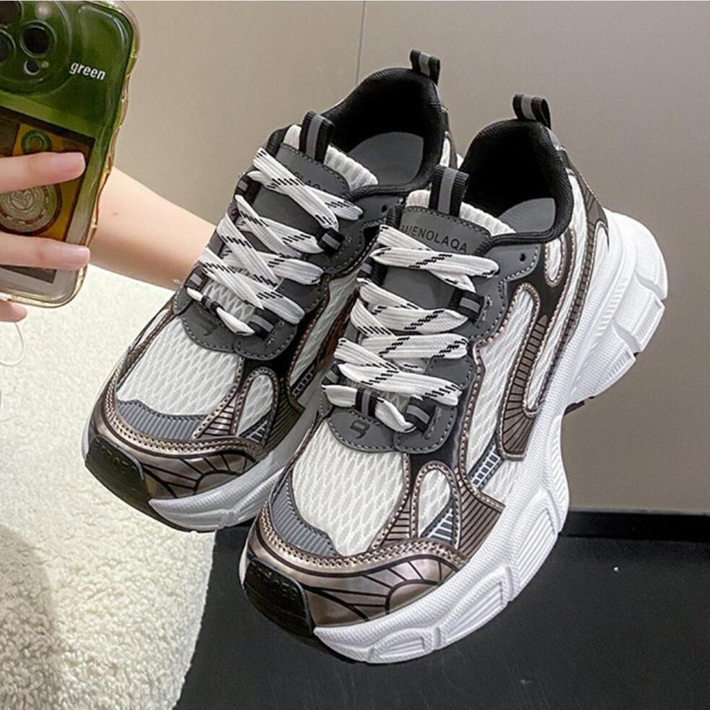 Fashion New Spring Chunky Sneakers Women Korean Thick Bottom Platform 5CM Sneakers Height Increasing Sport Casual Dad Running Shoes Woma