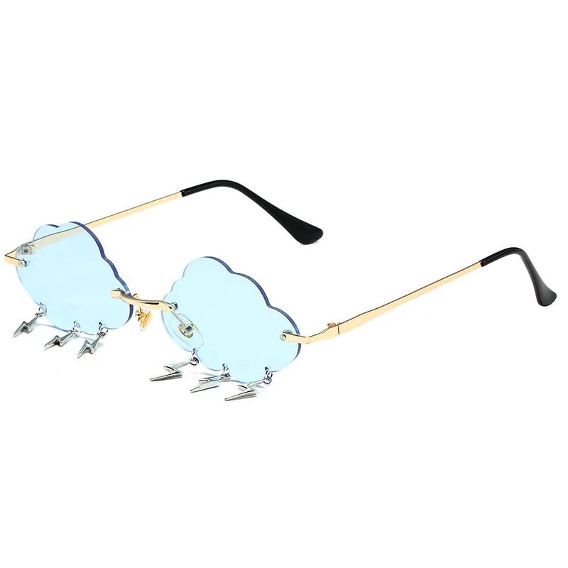 Fashion Rimless Cloud Shaped Sunglasses with Lightning Pendant Y2K Women's Luxury Sun Glasses Shades UV400 Brand Designer SG28