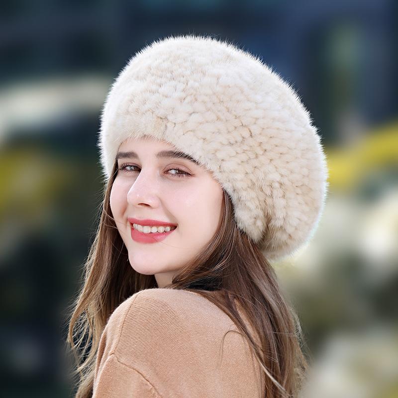 Модная меховая шапка из норки, зимний вязаный берет