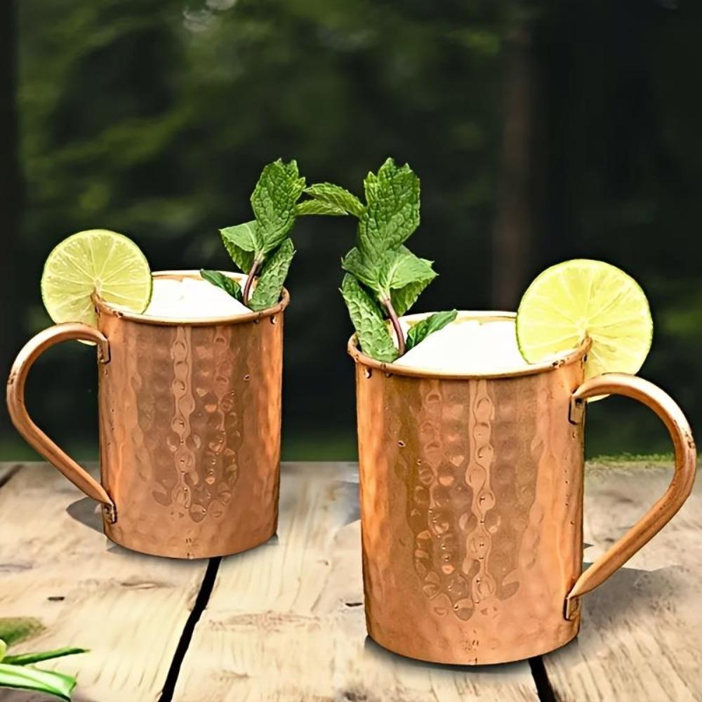 1pc Moscow Mule Mugs Mugs Hand Hammered Finish Riveited Handle Metal Rolled Edge Copper-plated Hammered Cup Cocktail Mug