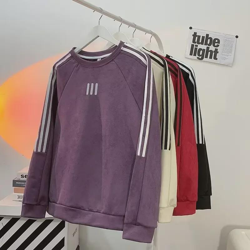 Мужская ретро-полосатая замшевая толстовка – пуловер с круглым вырезом на весну и осень