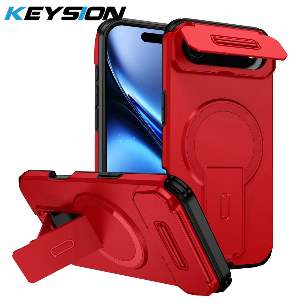 KEYSION Противоударный магнитный чехол для iPhone Air с защитой камеры-слайдера, подставкой и беспроводной зарядкой, чехол для телефона для iPhone 17 Air