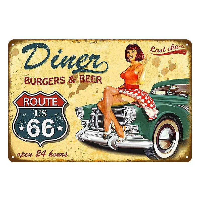 Винтажная металлическая табличка Route 66, Домашняя табличка, Металлический постер, Жестяная табличка, Настенные постеры, Ретро-эстетика, Декор комнаты, Настенное искусство, Украшение