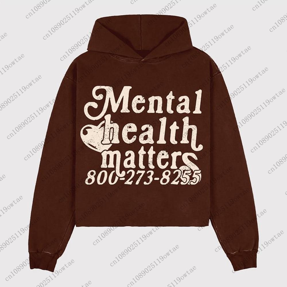 Mental Health Matters Graphic Print Pullover Hoodie Mens Oversized Street Trend Style Hoodie Causal Sweatshirt For Adult&Kid