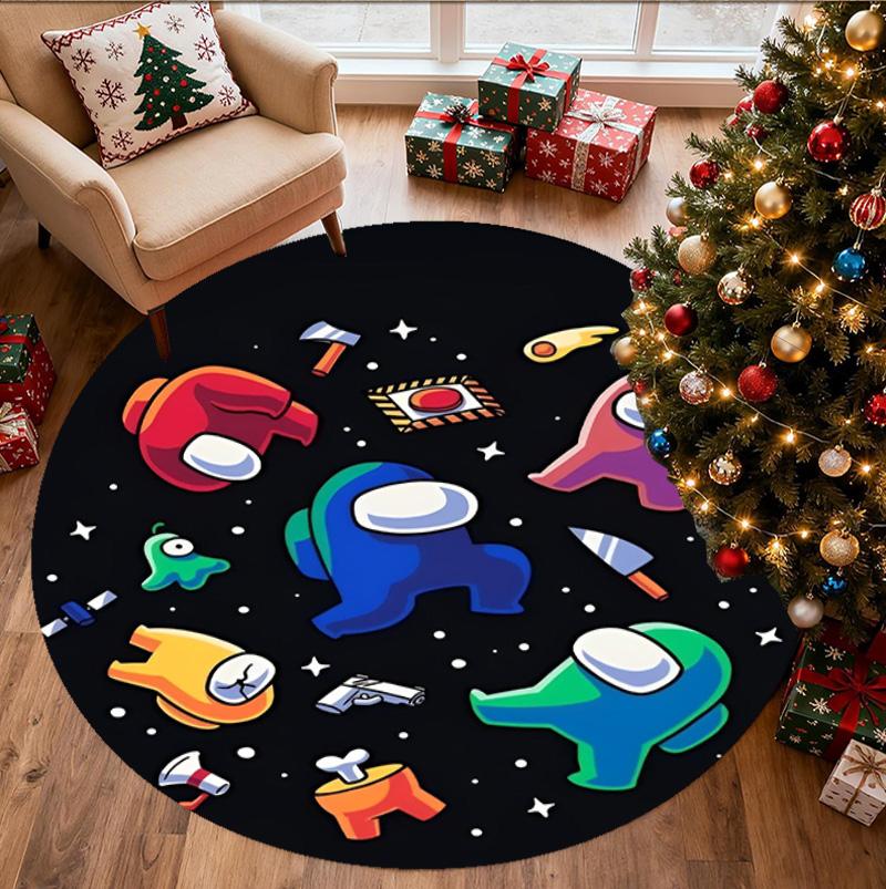 Among Us Pattern Round Rug, Indoor/Outdoor Mat, for Picnic, Gameroom, Bedroom, Office, Living Room, Home Decor Carpet, Birthday Gift