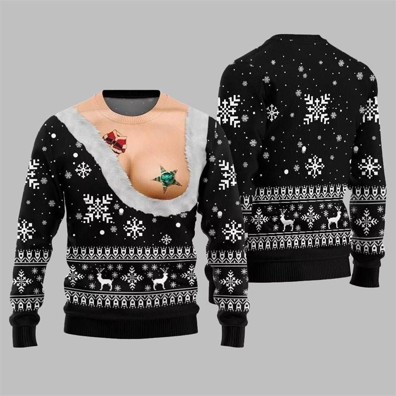 Printed Sexy Figure Funny Ugly Christmas Sweater Men Humour Animal Pattern Pullover Sweaters Xmas Festival Clothes Sweatshirt
