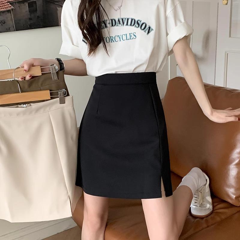 2024 Spring Women's High Waist Slim A-Line Skirt with Fashionable Hip Design and Casual Slit