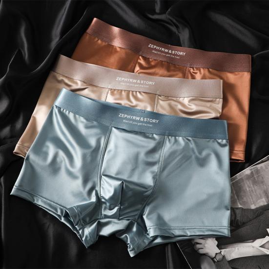 Men Boxer Underwear High Elasticity Breathable 3D Cut U-Convex Smooth Ice Silk Satin Shorts Panties Solid Color Seamless Panties