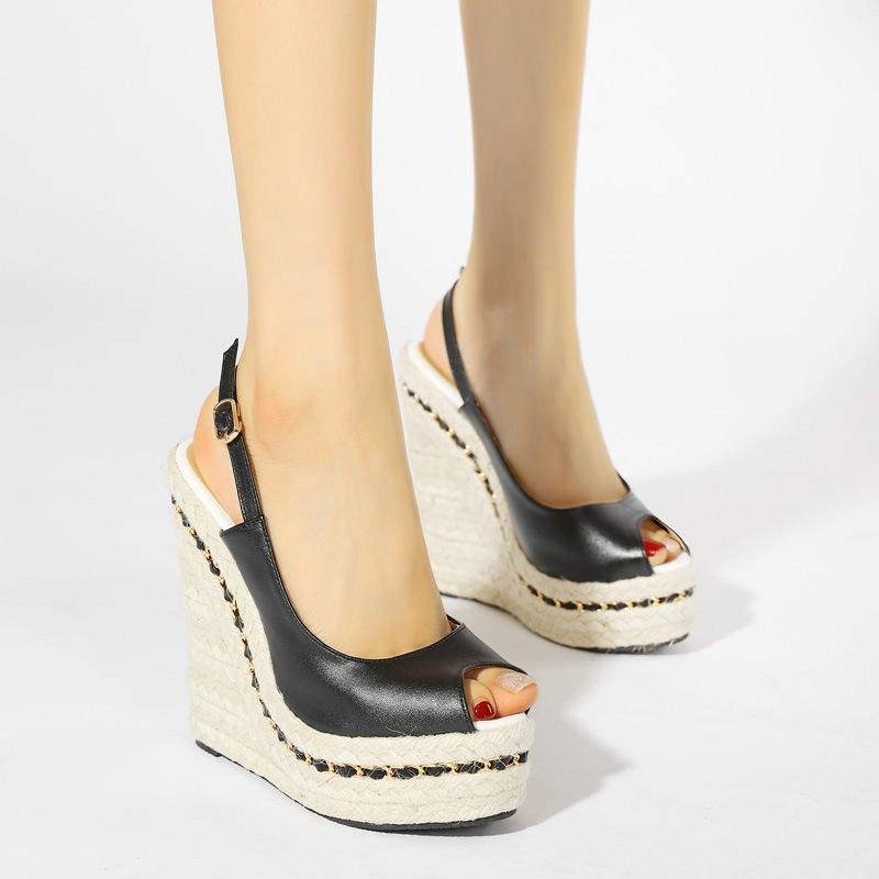 Супер высокие женские летние босоножки на танкетке женские модные босоножки на высоком каблуке с открытым носком женская обувь