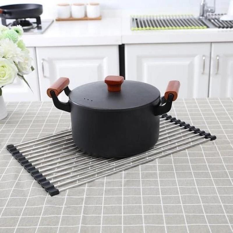 2023 Over The Sink Roll-up Dish Drying Rack Sheet Pan Bottle Food Drainer Mat Strainer Basket Sieve Drainer Cleaning Gadget 37x23cm 37x30cm