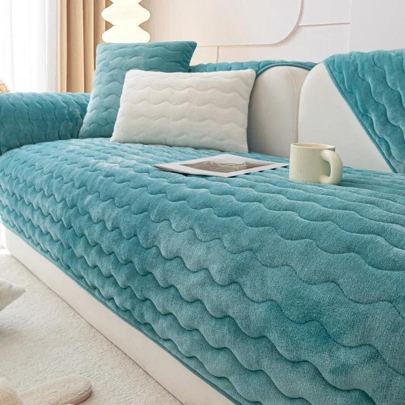 Чехол для дивана Nordic Plush Velvet, накладка на диванное полотенце, теплый зимний чехол для дивана в форме буквы L для гостиной