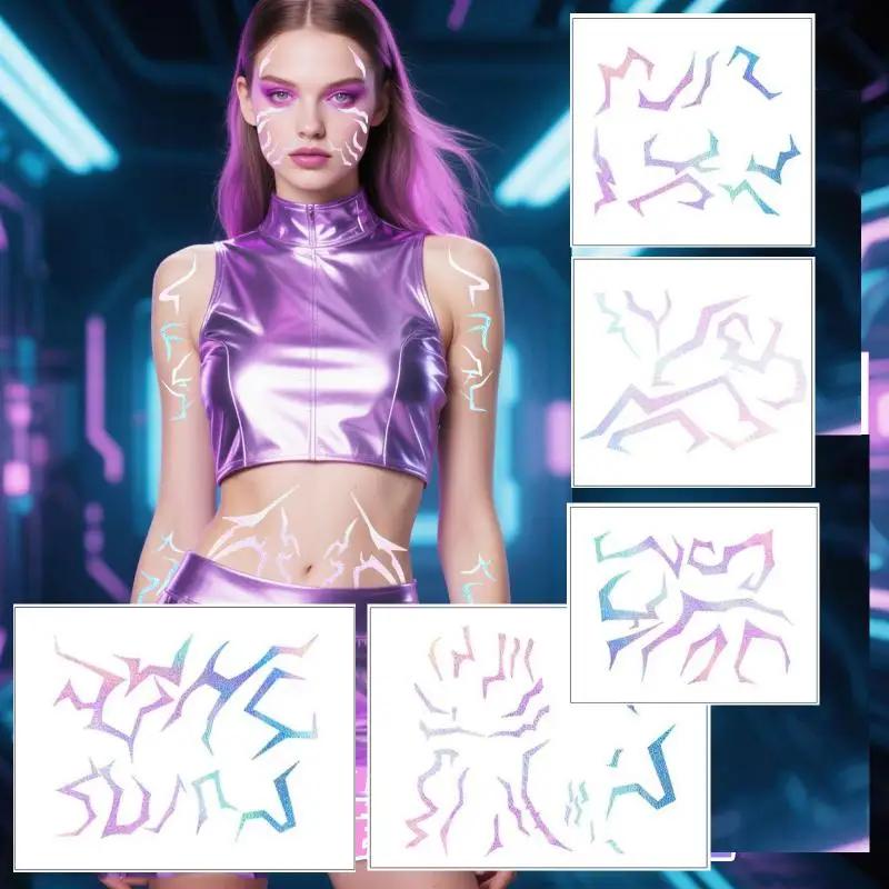 Аниме Хантер Хэллоуин Косплей Костюм Временная Татуировка Фиолетовая и Лазерная Разноцветная Полосатая Татуировка Лазерный Набор из 5 Штук